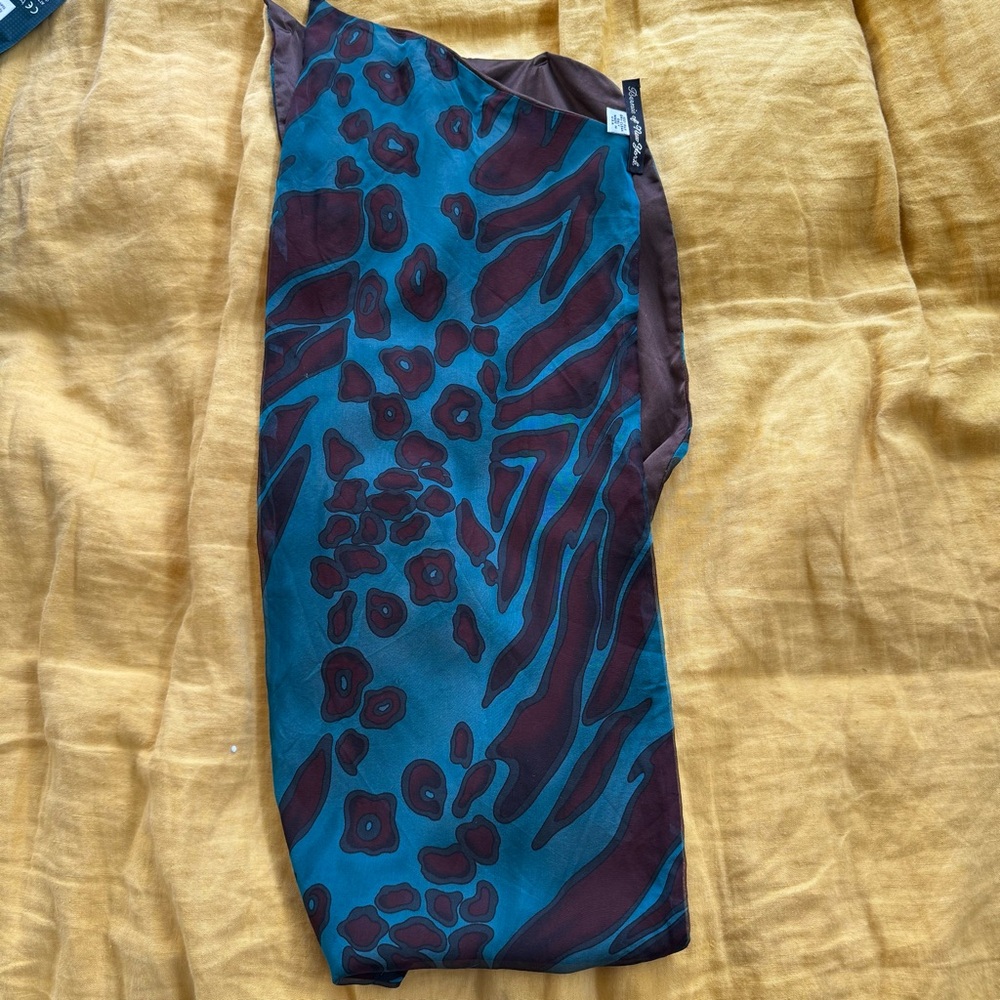 Bernie of New York silk Teal and Burgundy Animal Print Scarf